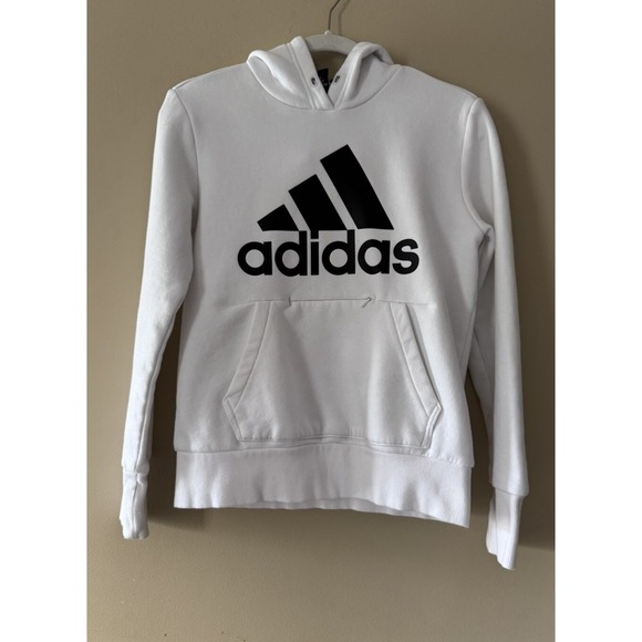 Adidas Performance White Hoodie Sweatshirt Kids Size 8/10 Pockets Extra Soft EUC - Picture 1 of 10